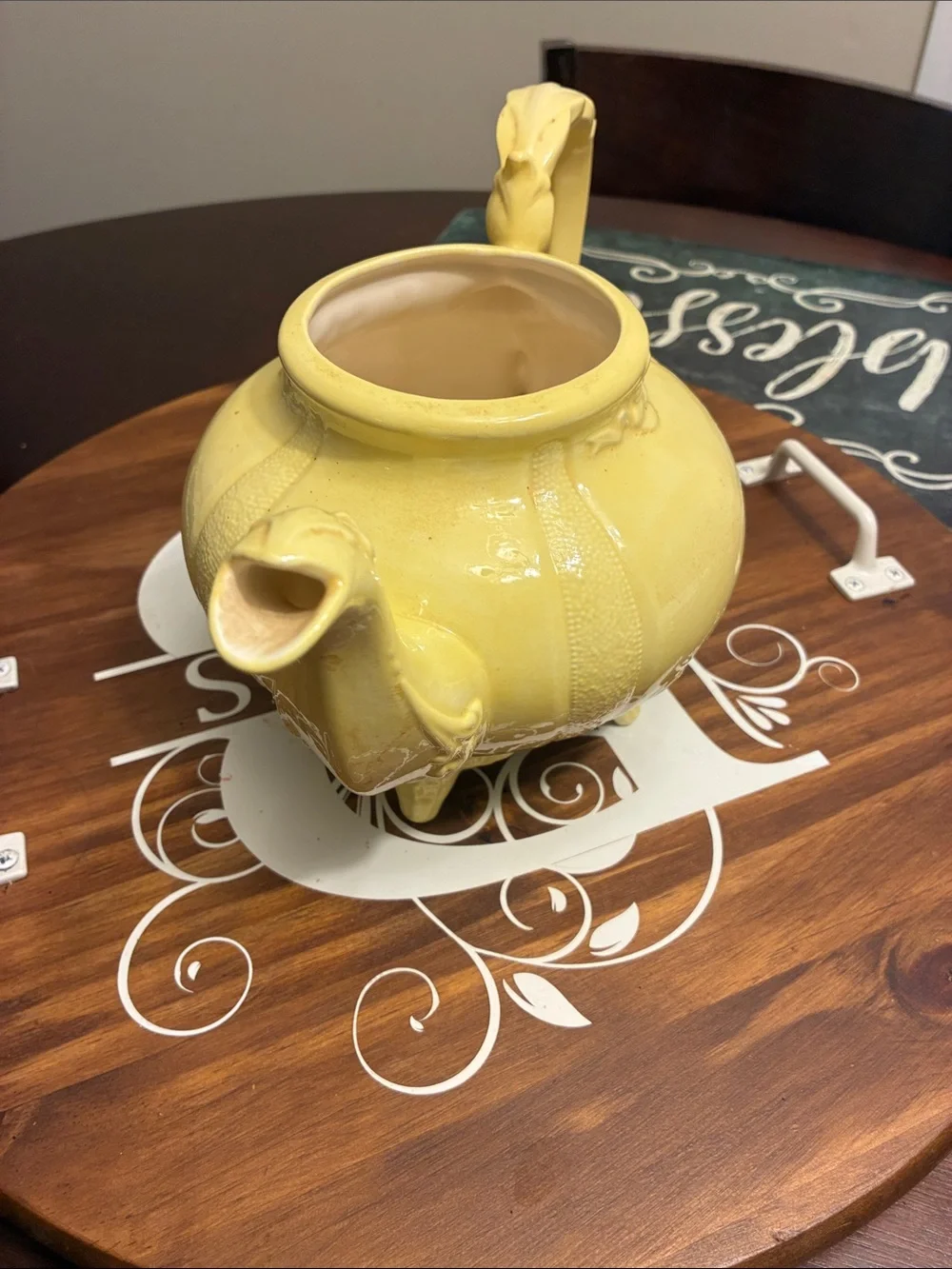 LOMA Yellow Ceramic Teapot Decorative Home Art Mud Century missing top